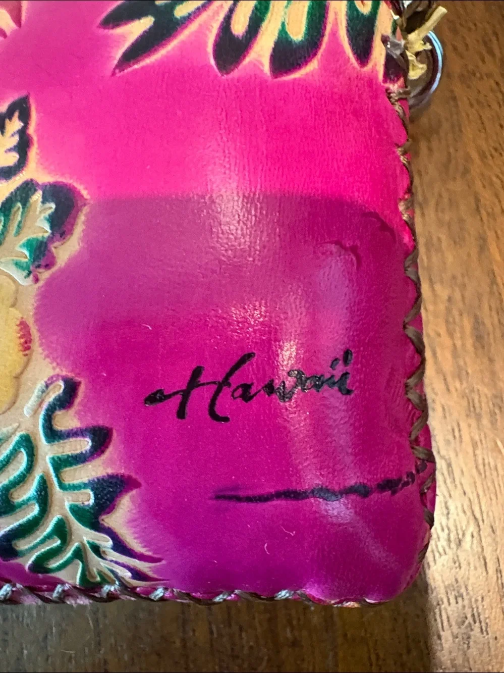 Pink Hawaiian Floral Wristlet Wallet  sunglasses case Leather Fuchsia yw  bk NWT